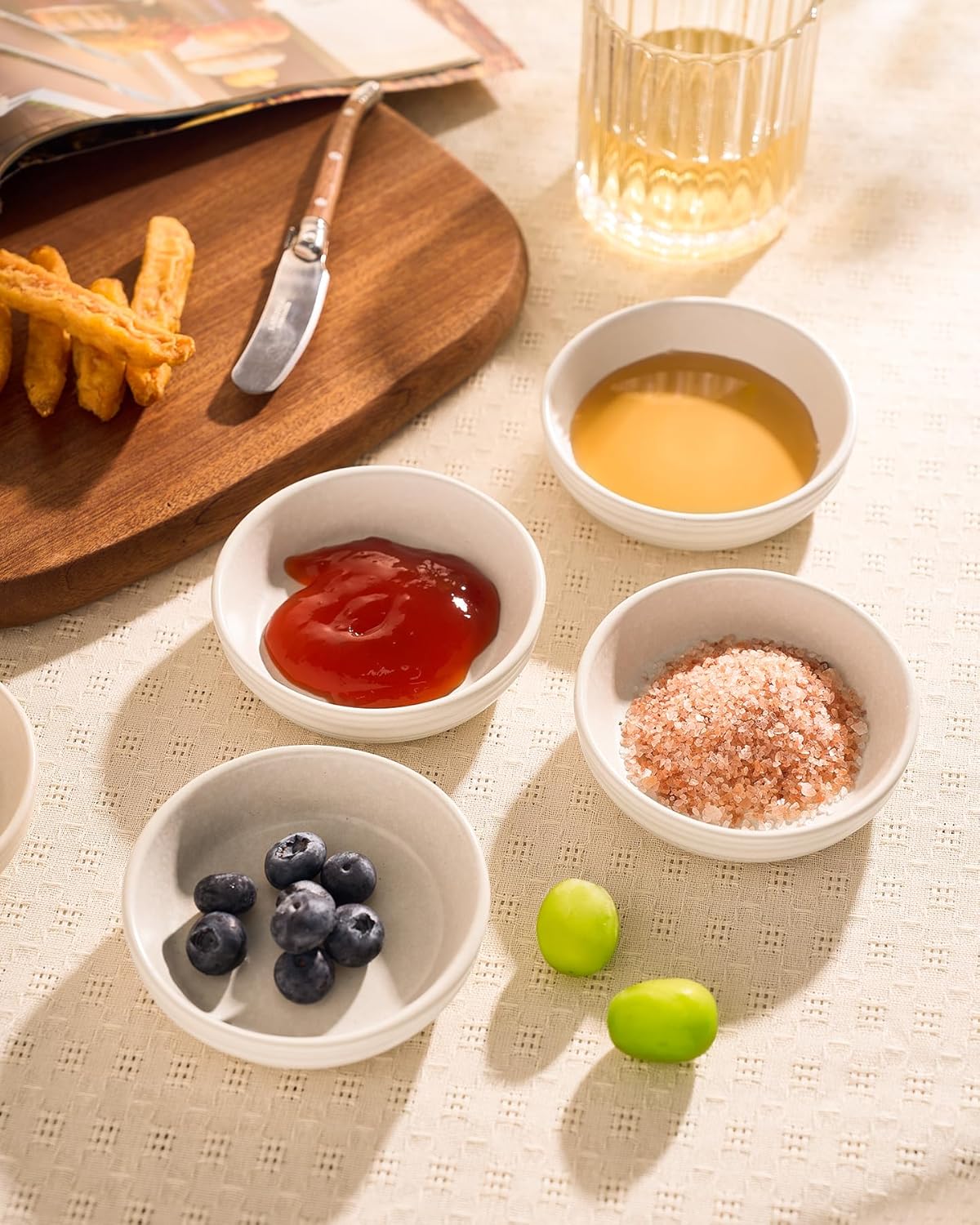 famiware Pluto Soy Sauce Dishes of 6, 3 oz Dipping Sauce Cups/Bowls/Dishes for Kitchen, Ceramic Small Bowls for Side Dish, Appetizers, Snacks, and Sushi, Reactive Glaze, Matte White