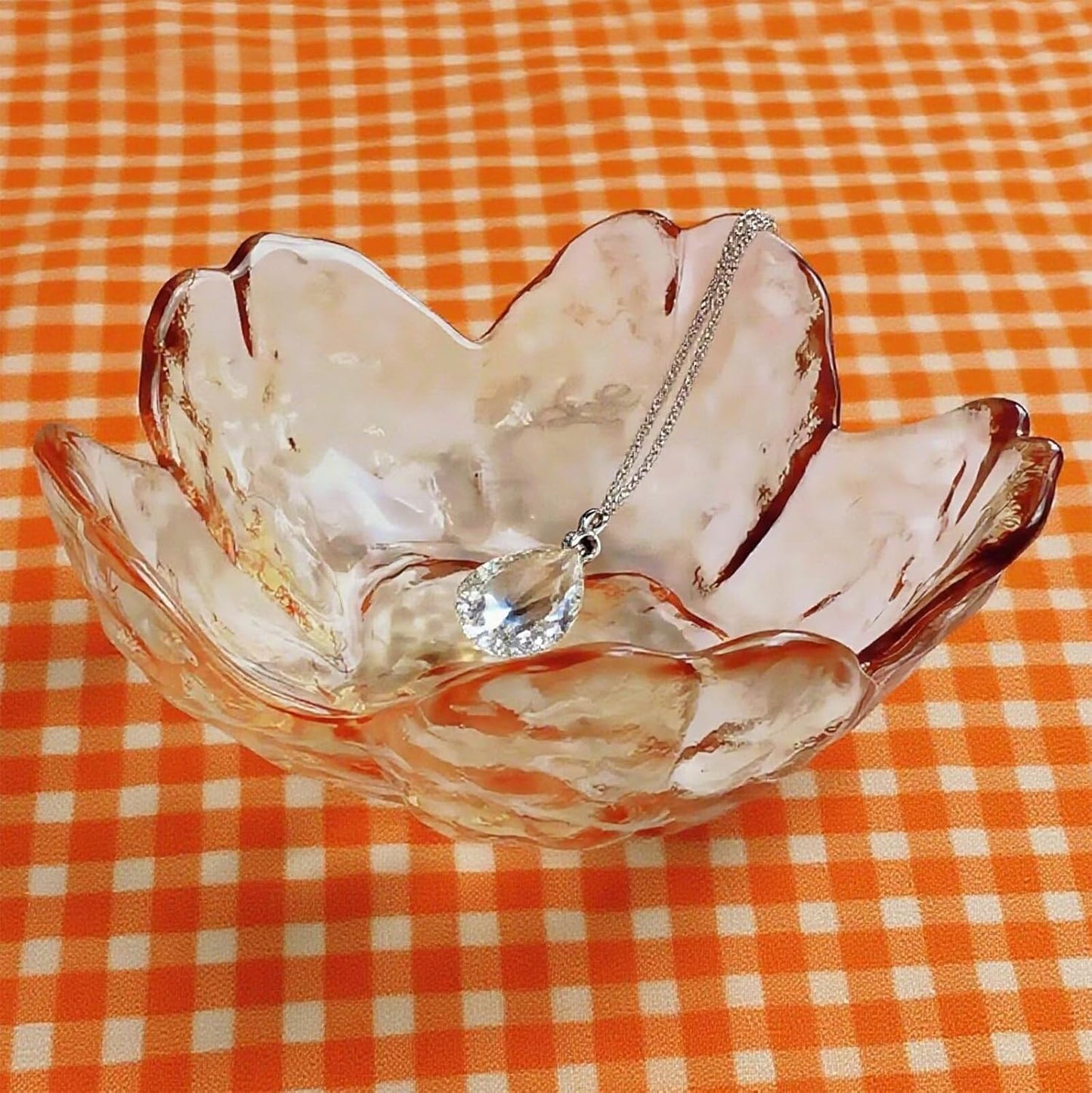 Amber Crystal Flower Jewelry Ring Dish, Clear Trinket Bowl, Cute Nightstand Decor Ring Holder for Women, Home Decor Gifts for Women, Wedding, Birthday, Mother's Day