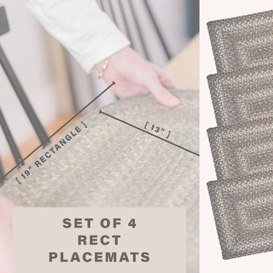Homespice Grey Cloud Jute Woven Placemats, Warm Farmhouse Decor, Set of 4, Grey 13x19 Rectangle Table Mats - Vibrant Colors, Durable, Easy to Clean and Protects Furniture