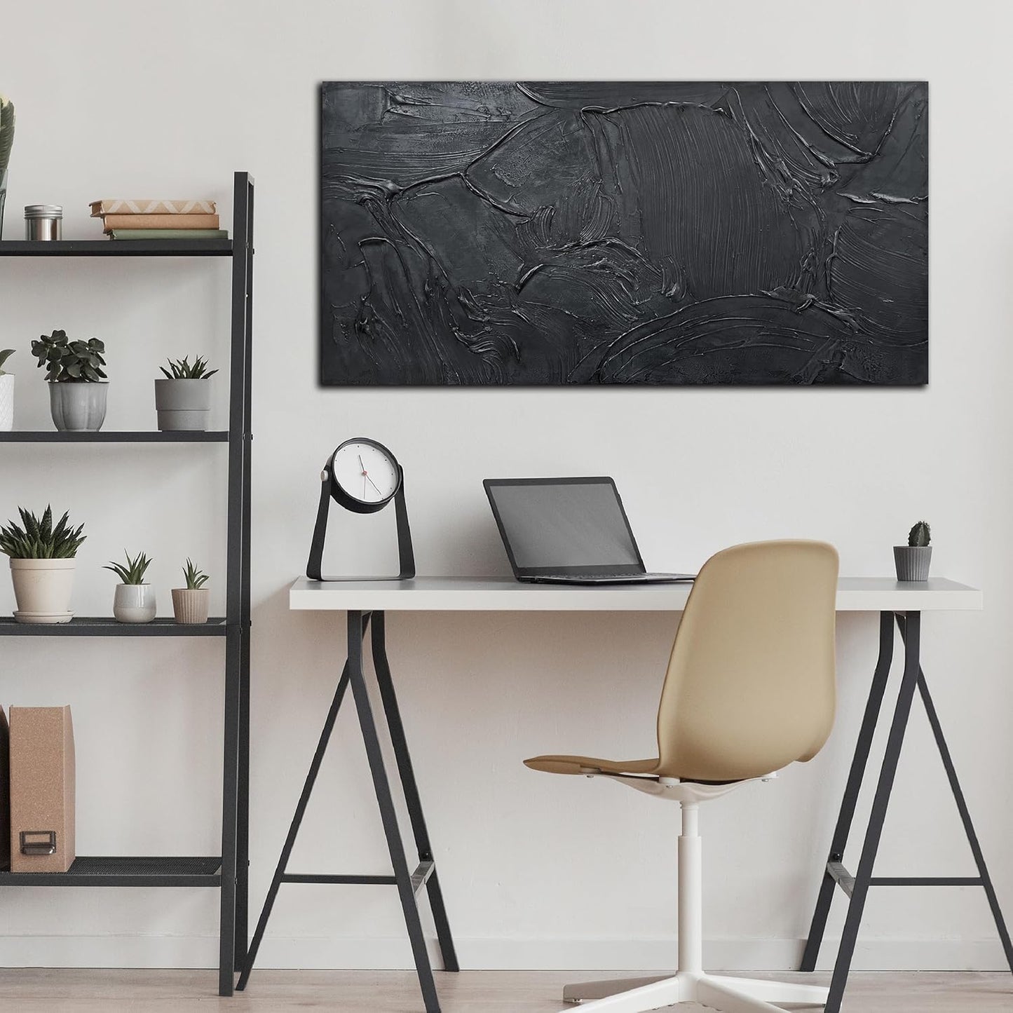 Abstract Hand Painted Wall Art for Living Room - Minimalist Art Wall Decor for Office - Black Painting Wall Art for Bedroom Size 20" x 40"