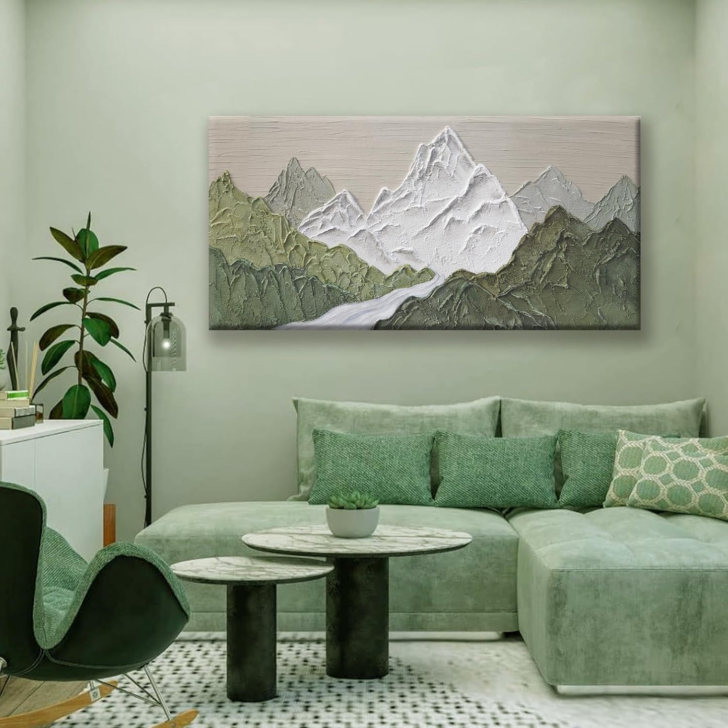 YISXINOAG Mountain Abstract Wall Art For Living Room Modern Canvas Art Wall Decor Print Green Wall Art Abstract Mountain Forest Landscapes Print Painting Ready To Hang Wall Pictures 24×48 In