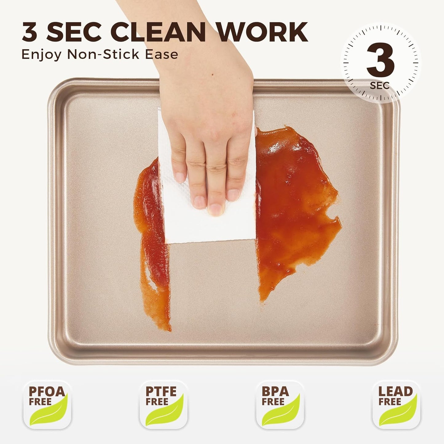 HONGBAKE 2 Pack 11 x 9 Inch Toaster Oven Pans and Trays, Small Baking Sheet Set for Cooking, Non-Stick Cookie Sheets, Heavy-Duty 0.8mm Thick, Easy to Clean, 1.26 Inch Deep, Gold