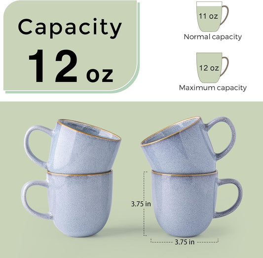 AmorArc 12oz Coffee Mugs, Ceramic Coffee Mugs set of 6 for Man, Woman, Dad, Mom, Modern Coffee Mugs with handle for Latte/Cappuccino/Milk/Cocoa. Dishwasher&Microwave Safe, Blue-Reactive Glaze