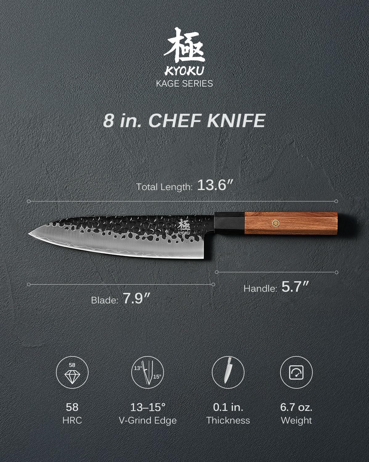 KYOKU Chef Knife, Kage Series 8" Kitchen Knife with 3-Layer Laminated Steel Blade Rosewood Handle, Japanese Chef's Knife with Sheath, Professional Kitchen Knife for Chopping Slicing Mincing and More