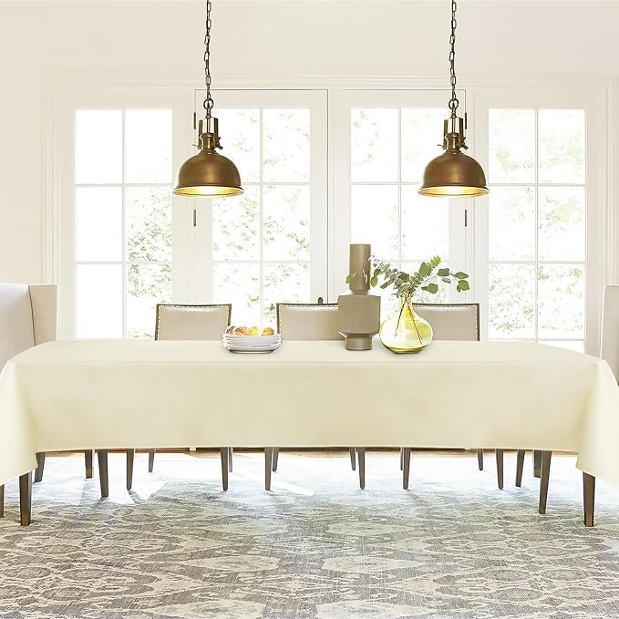 JIUZHEN 2 Pack Faux Linen Farmhouse Tablecloth Rectangular, Wrinkle Stain Resistant Table Cloth Rectangle Table Cover for Kitchen Dining, Champagne, 54 x 108 Inch