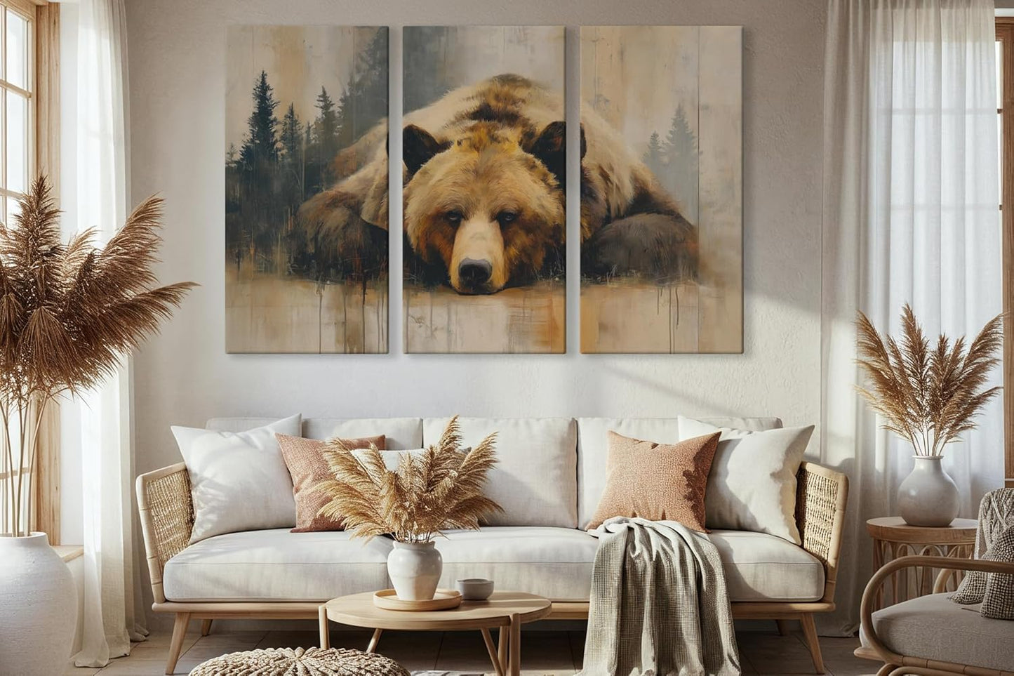 Wildlife Canvas Prints - Wild Animals Home Decor - Medium, Large, and Extra Large Wall Art for Living Room, Bathroom, Kitchen (Grizzly Repose, 31L" x 47W" - 3 Panels)
