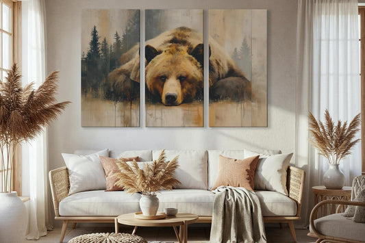 Wildlife Canvas Prints - Wild Animals Home Decor - Medium, Large, and Extra Large Wall Art for Living Room, Bathroom, Kitchen (Grizzly Repose, 55L" x 83W"- 3 Panels)