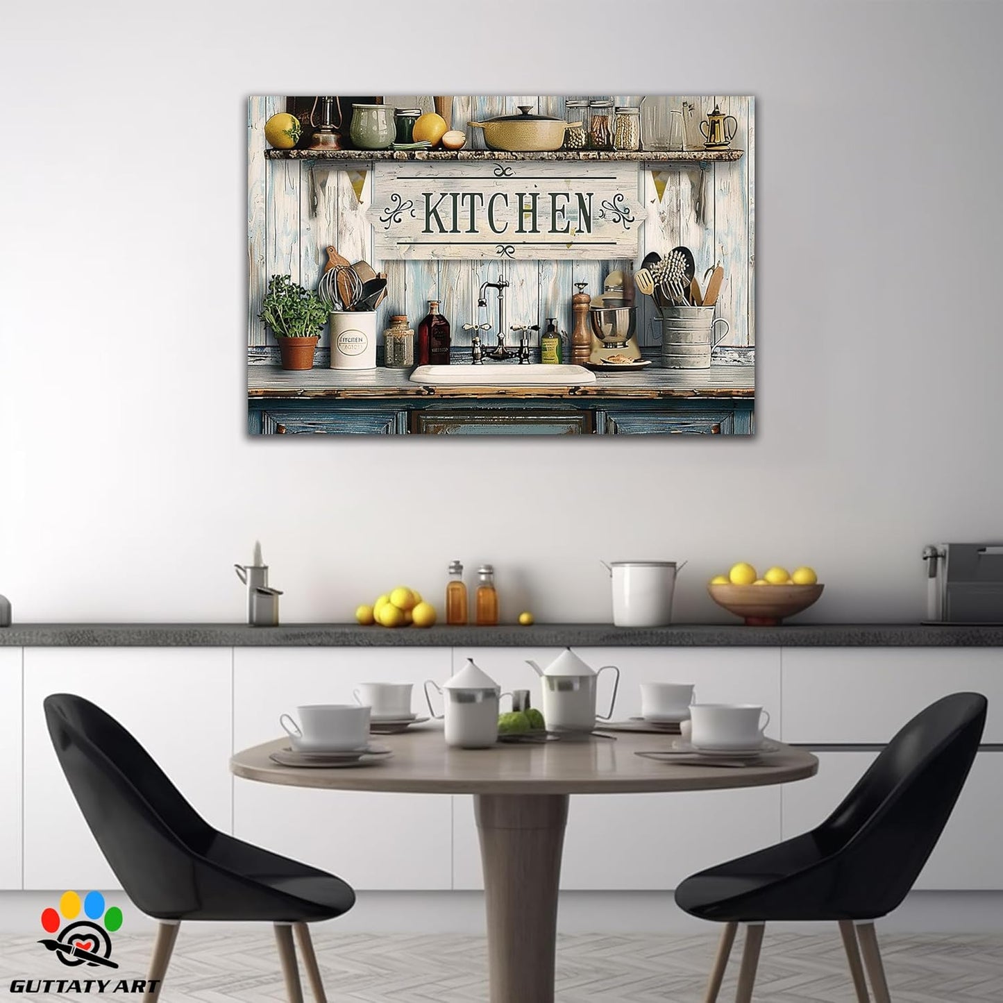 GUTTATY Farmhouse Wall Art Rustic Kitchen Decor, Ready to Hang Tidy Kitchen,Vintage Posters Prints for Dinning Room Home Kitchen Restaurant Painting 28×40 Inch