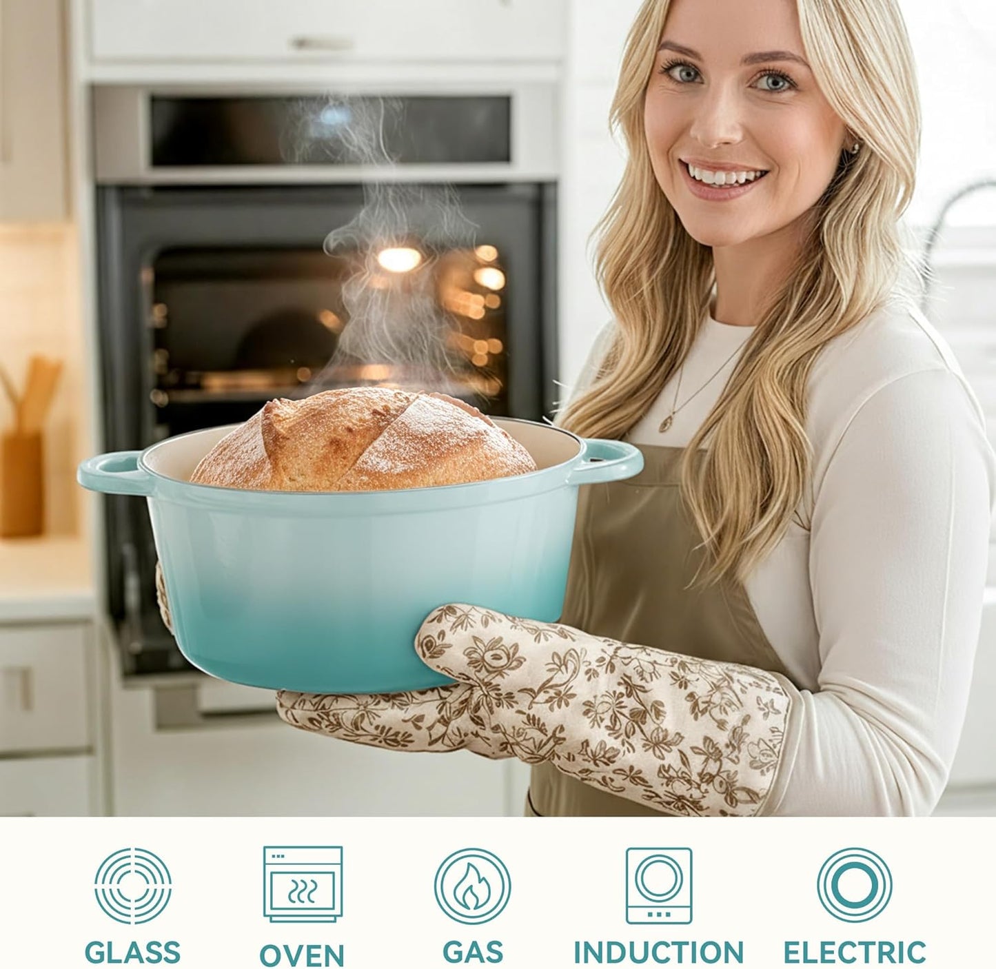 6 Quart Dutch Oven Pot with Lid, Non Stick Enameled Cast Iron Dutch Oven for Bread Baking, Heavy-Duty, Oven Safe Ceramic Cookware Up to 500°F for Baking, Braising, Stews, Roasting, Verdant