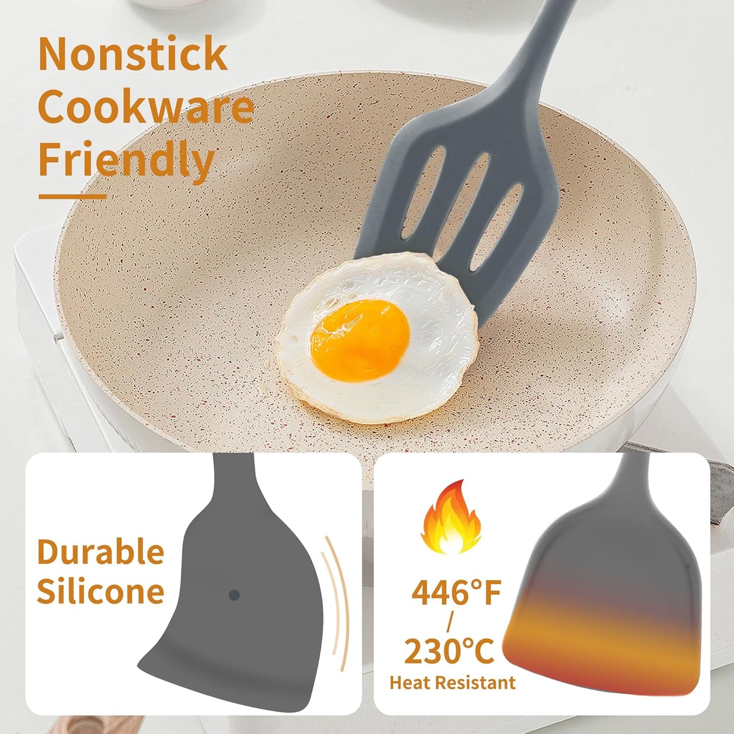 18 Pcs Cooking Utensils Set, Kitchen Utensils Set with Utensil Holder, 446°F Heat Resistant Silicone Spatula Set, Kitchen Gadgets Tools Set for Nonstick Cookware BPA FREE