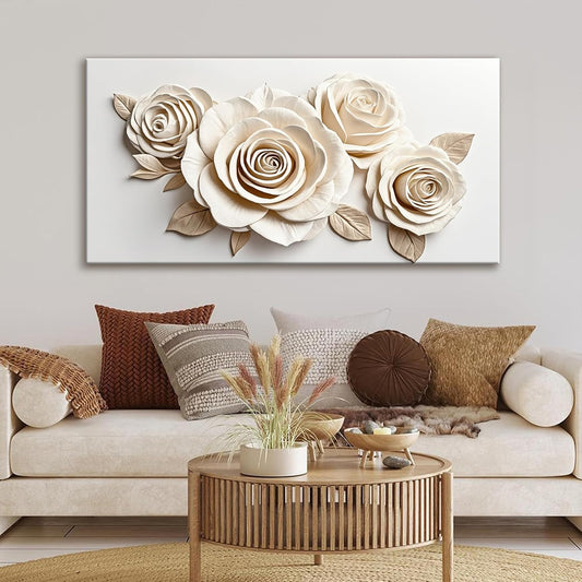Wall Art Living Room Decor White Flower Wall Art Decor Modern Canvas Art Wall Decor Home Wall Art Suitable Pictures For Bedroom Apartment Office Can Be Hung 24"X48"