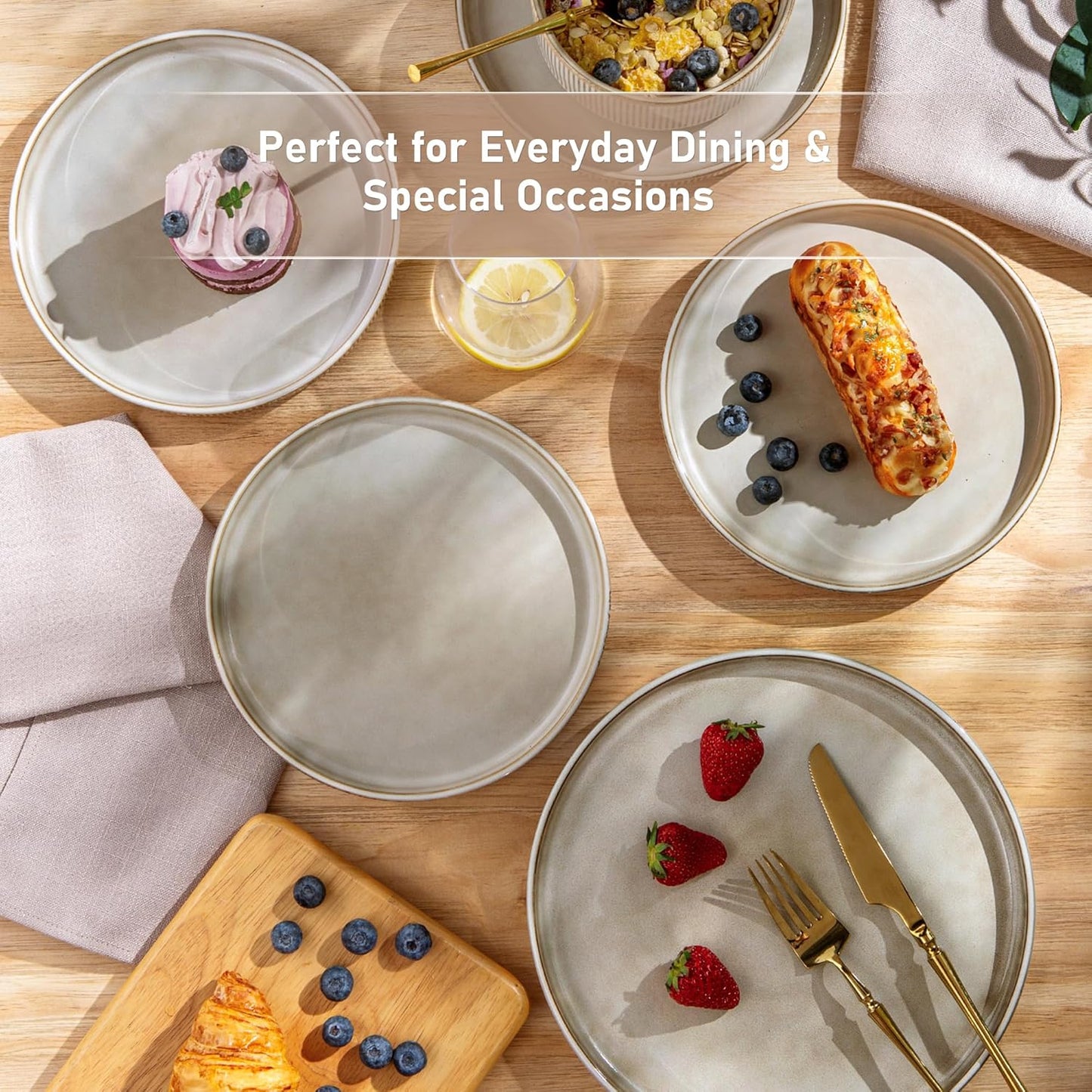 GBHOME Stoneware Dinnerware Sets for 4,Round Reactive Glaze Ceramic Plates and Bowls Set,Highly Scratch Resistant | Dishwasher & Microwave Safe Dishes Set,Service for 4(12Pcs)