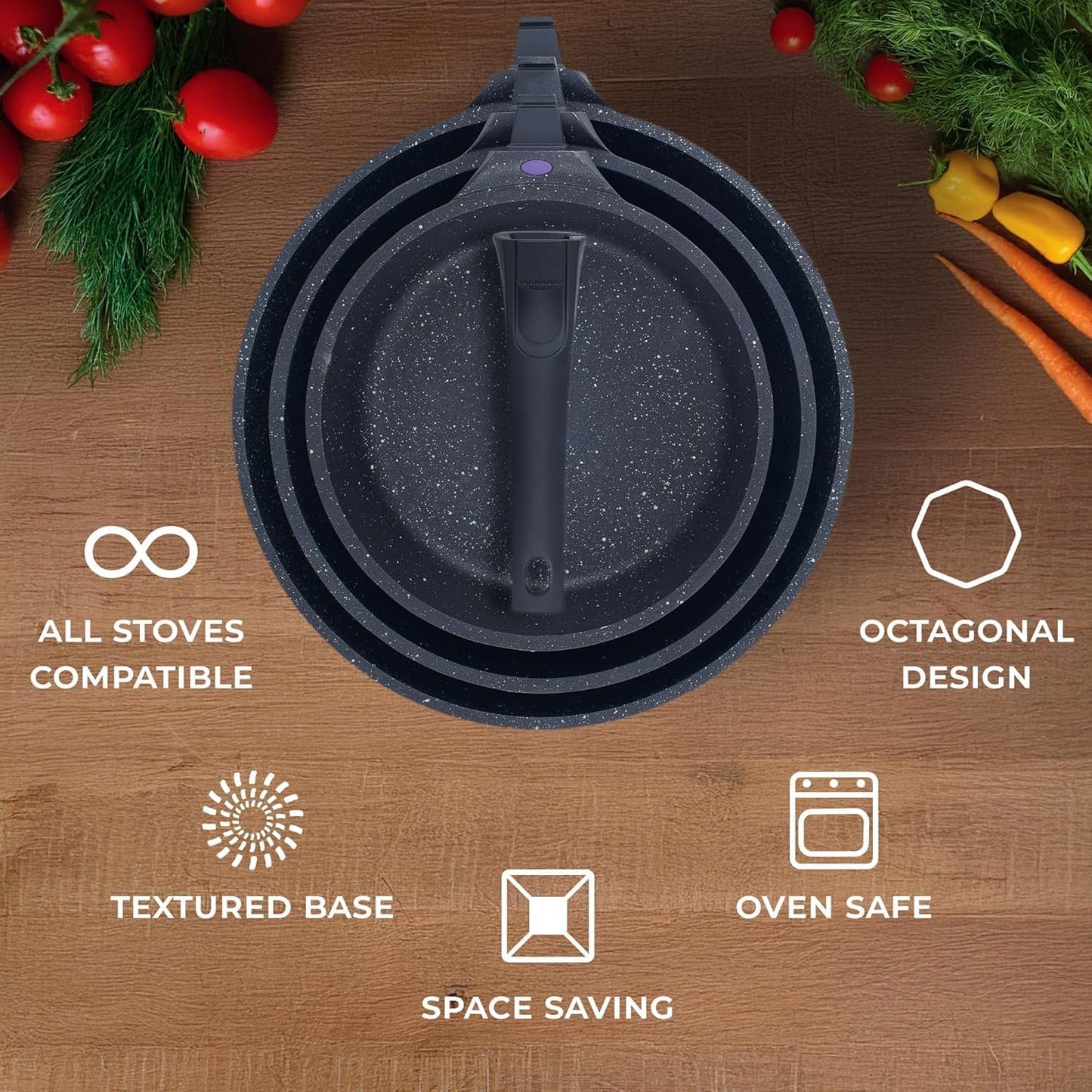 GIPFEL INTERNATIONAL 8, 10 and 12 Inch Nonstick Frying Pan Set of 3 - Cast Aluminum Pan with Detachable Handle - Non Stick Skillet Healthy Cooking Pans Induction Compatible Cookware, PFOA Free