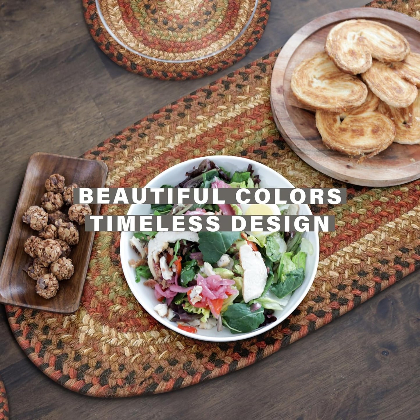 Homespice Gingerbread Jute Braided Long Table Runner, Warm Country Decor, Brown Rectangle 11x36 - Rich Colors, Easy to Clean, Durable and Protects Furniture