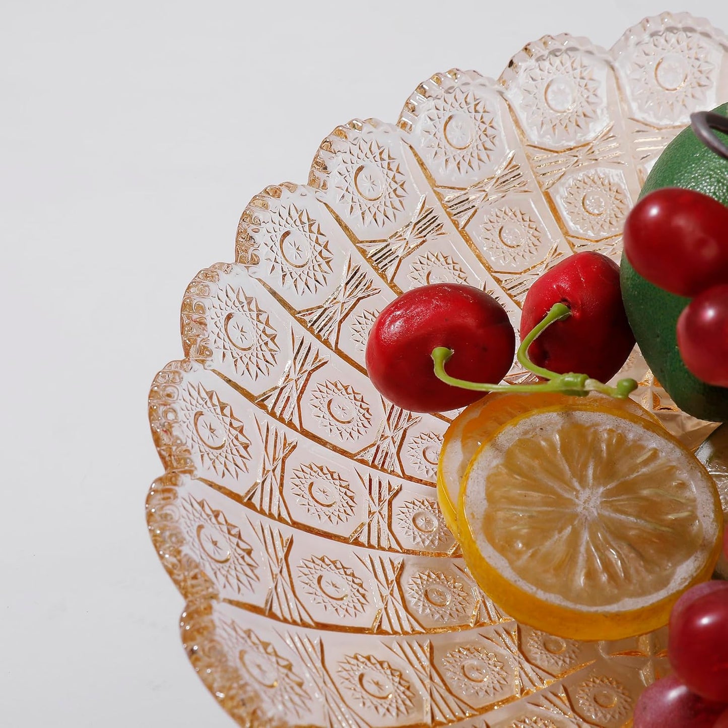 Unique Gold Flower-Shaped Crystal Glass Decorative Footed Bowl -10.6 inch Diameter, Tabletop Fruit Plates Dessert Plate Cake Plate,Candy Tray,Wedding Home Decor.