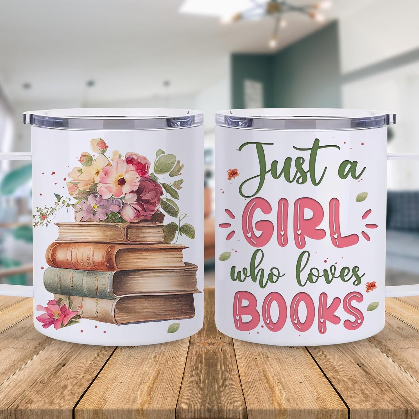 Hyturtle Book Cup Gifts For Book Lovers - Just A Girl Who Loves Books Coffee Mug Stainless Steel 12oz - Reading Gift For Bookworm, Librarians, Readers - Birthday Christmas Gift For Women, Her, Girls