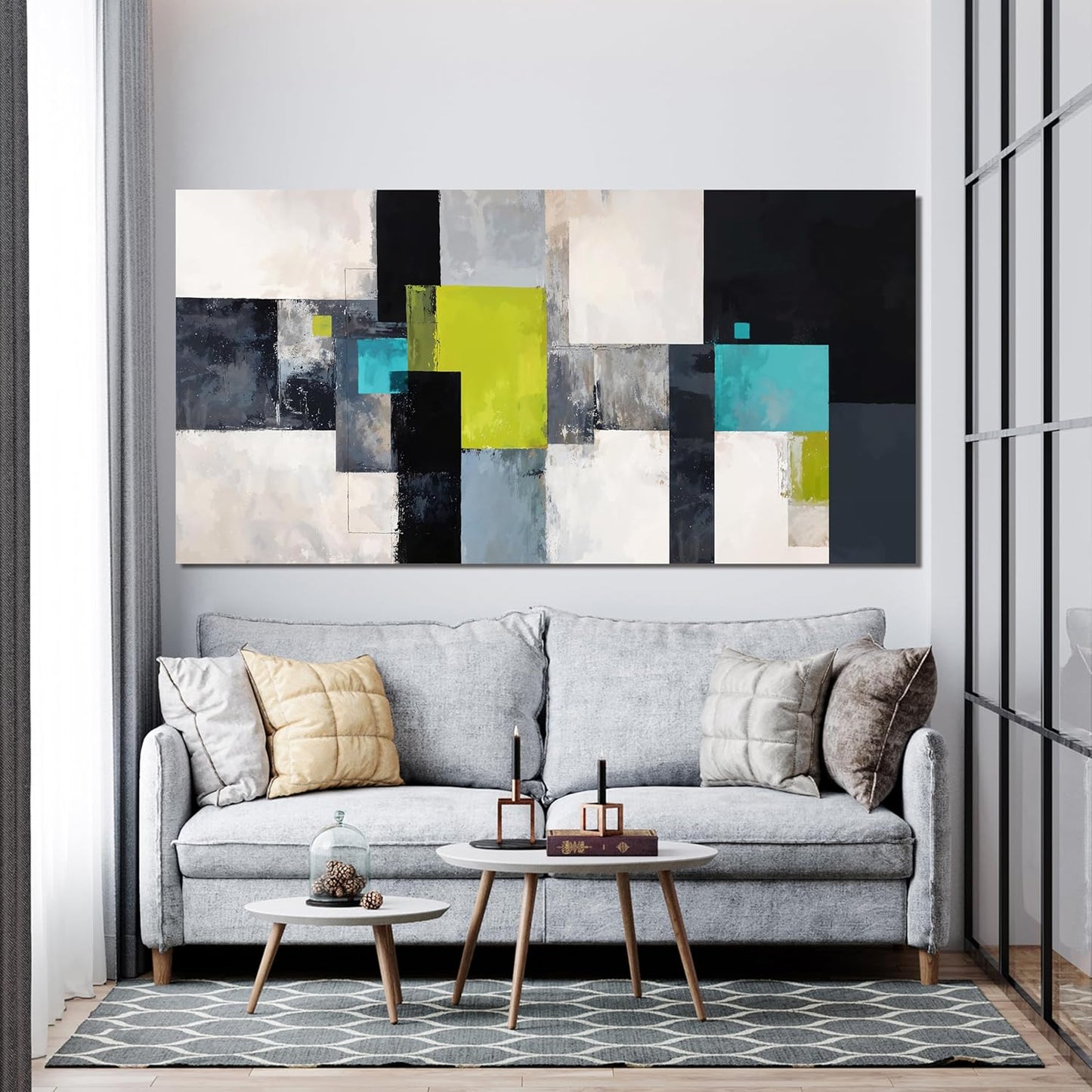 Large Canvas Wall Art Decor Black and White Wall Art Prints Wall Art Pictures for Living Room Abstract Canvas Art Wall Decor Artwork for Walls Modern Green Wall Art Bedroom Office Decor 24" X 48"