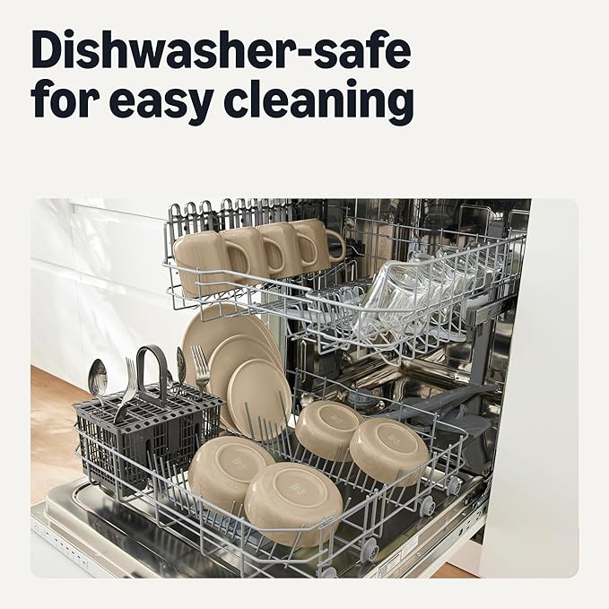 Amazon Basics Glazed Stoneware Appetizer Plates, Ceramic 4-Piece Set, Microwave and Dishwasher-Safe, 6.7 in., Linen Gray