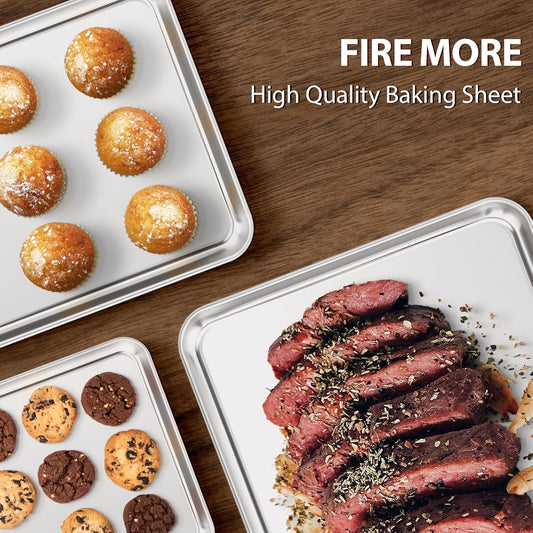 Stainless Steel Cookie Sheets, Baking Sheet Pan Set of 3, Non Stick and Heavy Duty and Easy Clean, 9/12/16 Inch