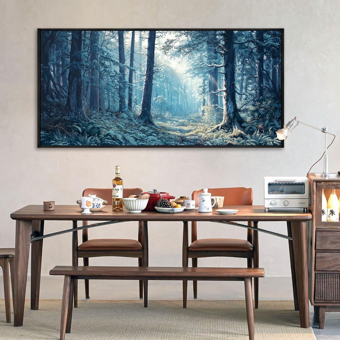 KLAKLA Large Canvas Wall Art - Forest Wall Decor Amazon Wall Art Landscape Blue Tree Picture Framed Artwork for Walls Living Room Bedroom Office - 58x29 Inches