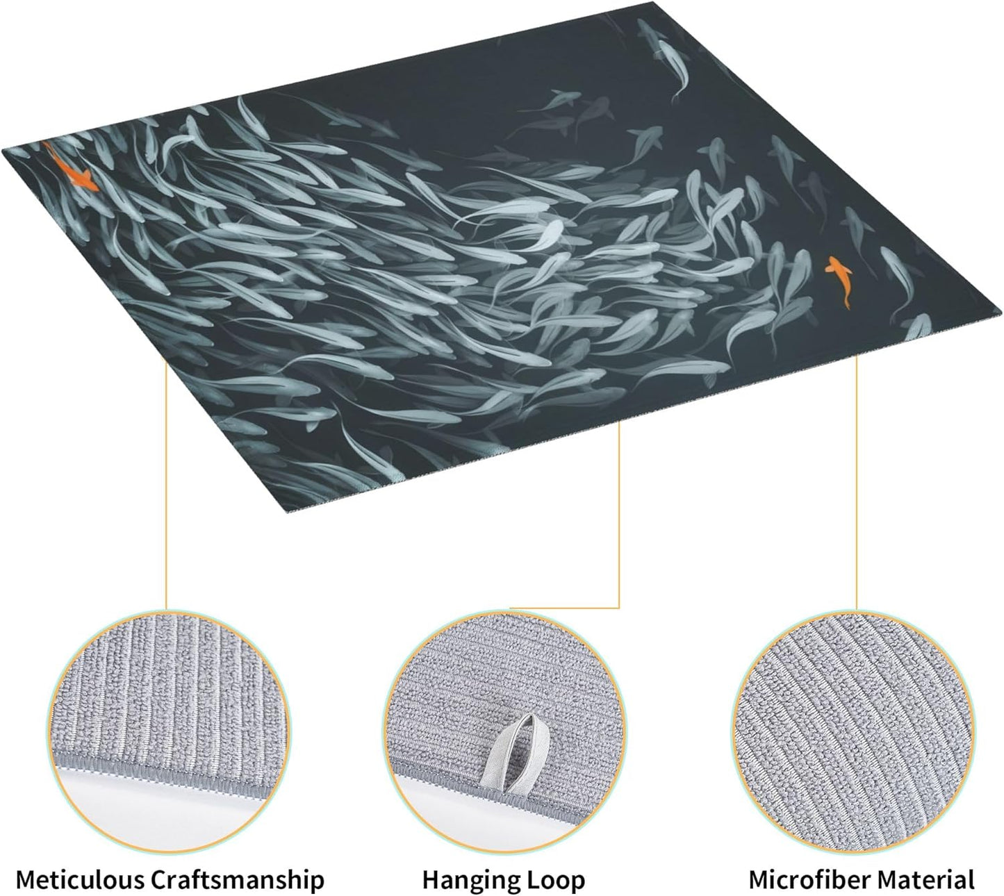 Japanese Fish Dish Drying Mat 16x18 Inch, Microfiber Absorbent Fast Dry Mat Artistic Painting of Fish Large Dish Mat Drying Kitchen Mat, Kitchen Drying Pad for Kitchen Counter Coffee Bar Decor