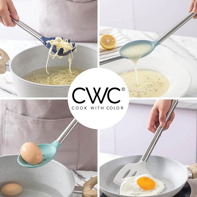 COOK WITH COLOR Silicone Cooking Utensils, Kitchen Utensil Set, Easy to Clean Silicone Kitchen Utensils, Cooking Utensils for Nonstick Cookware, Kitchen Gadgets Set, 5 Pieces, Blue Ombre