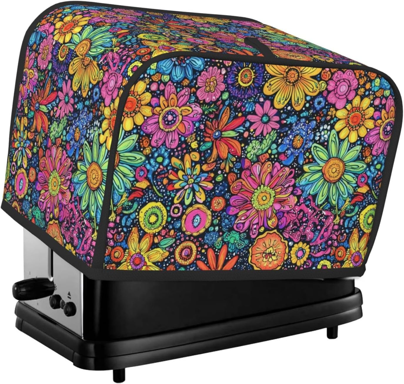 Toaster Cover 2 Slice Colorful Flower Art Kitchen Small Appliance Covers with Pockets Dust and Fingerprint Protection