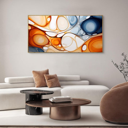 KLAKLA Orange and Blue Abstract Wall Art - Modern Picture Artwork for Wall Decor - Frame Wall Art for Living Room Office Bedroom
