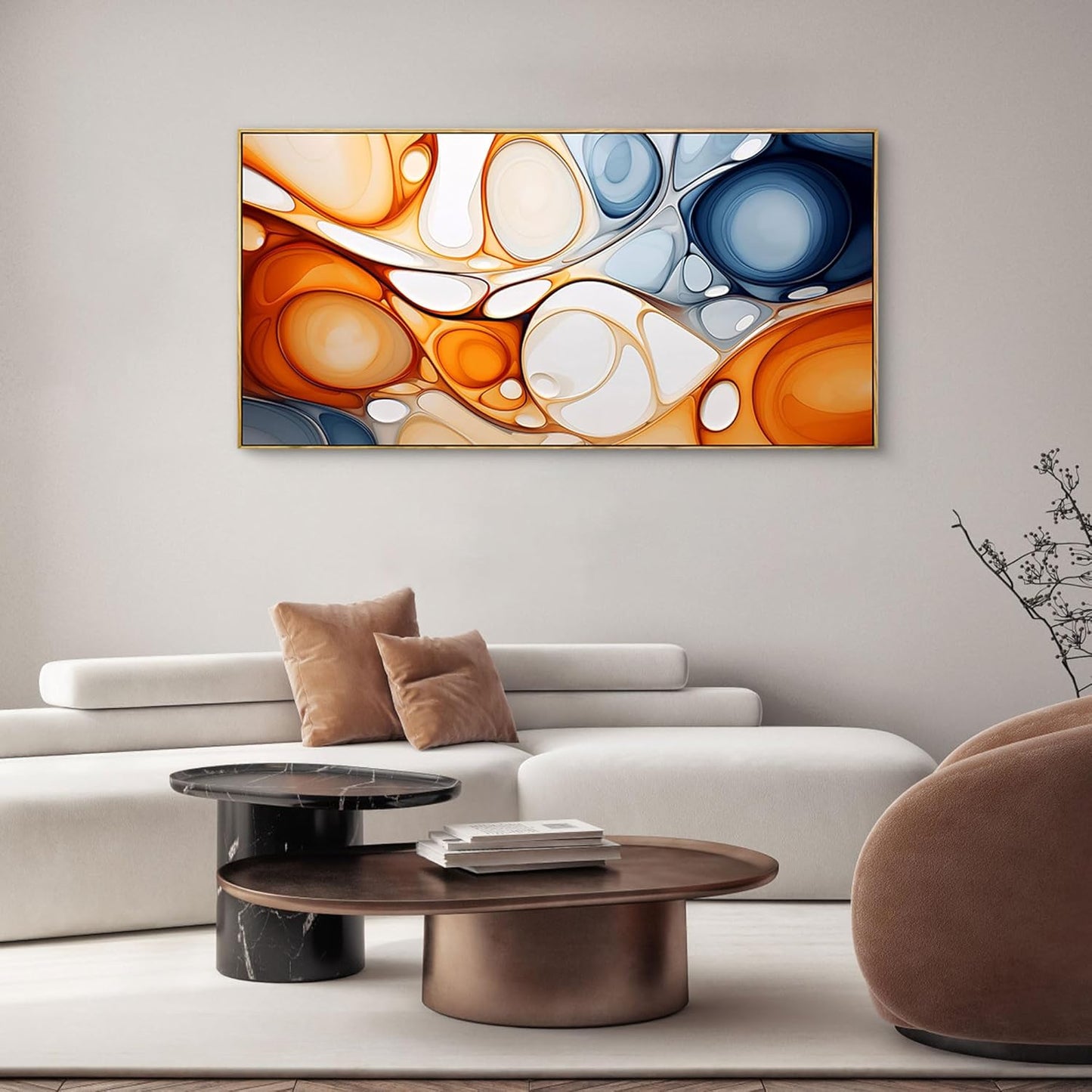 KLAKLA Orange and Blue Abstract Wall Art - Modern Picture Artwork for Wall Decor - Frame Wall Art for Living Room Office Bedroom