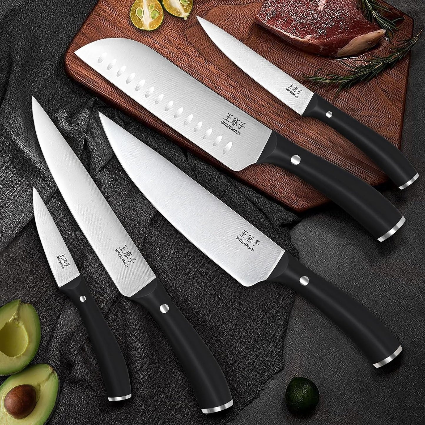 Premium Chef Knife Set,High Carbon Stainless Steel Ergonomic Rivet Handle,Sharp Knife Set for Kitchen,Hundreds of Years of Masterful Craftsmanship(Black,15PCS)