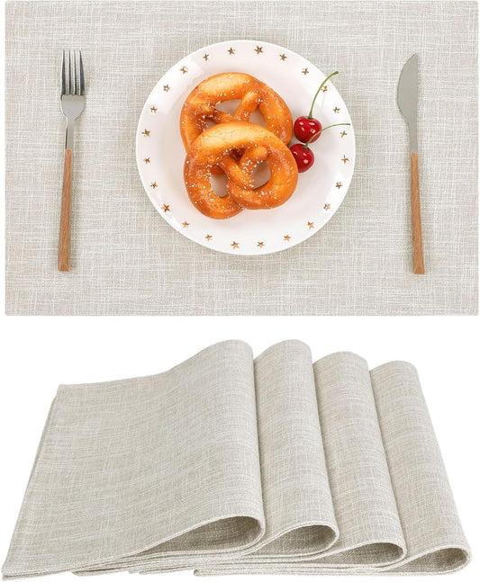SHACOS Washable Cloth Placemats Set of 4, Double Layer Thick Non Slip Heat Resistant Place Mats, Stain Resistant Faux Linen Modern Farmhouse Table Mats, Ivory