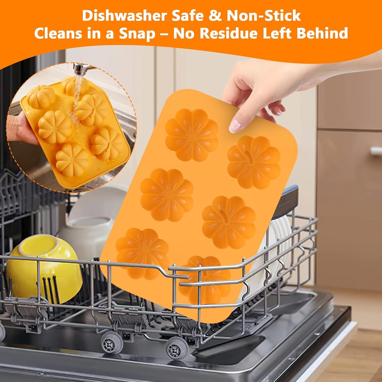 3-Pack 6-Cup Silicone Muffin Pans, Nonstick Cupcake Baking Molds, Muffin Cupcake Pans Molds for Baking, BPA/PFA-Free, Dishwasher & Oven Safe Pumpkin