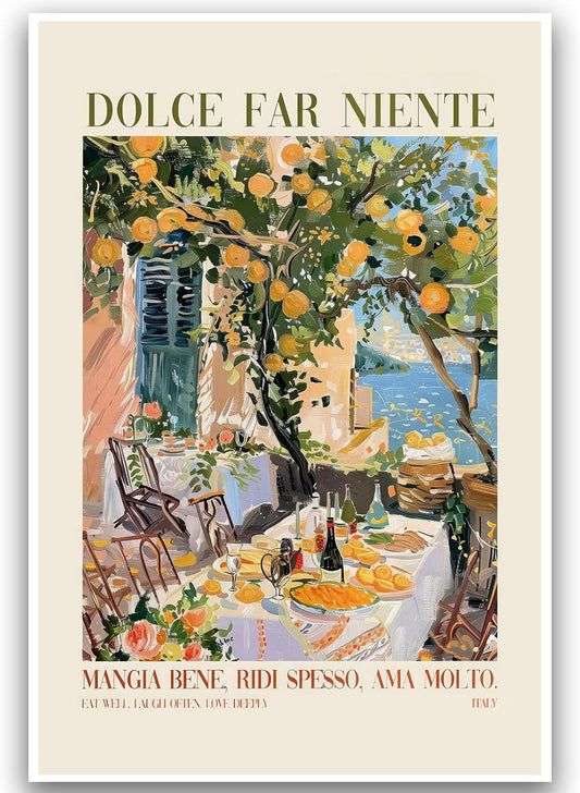 Kitchen Wall Art Painting Restaurant Poster Vintage Italy Canvas Wall Art Bar Cart Picture Trendy Italy Dinner Party Oranges Wall Decor 16x24 Inch UnFramed Canvas for Home Kitchen Living Room Decor
