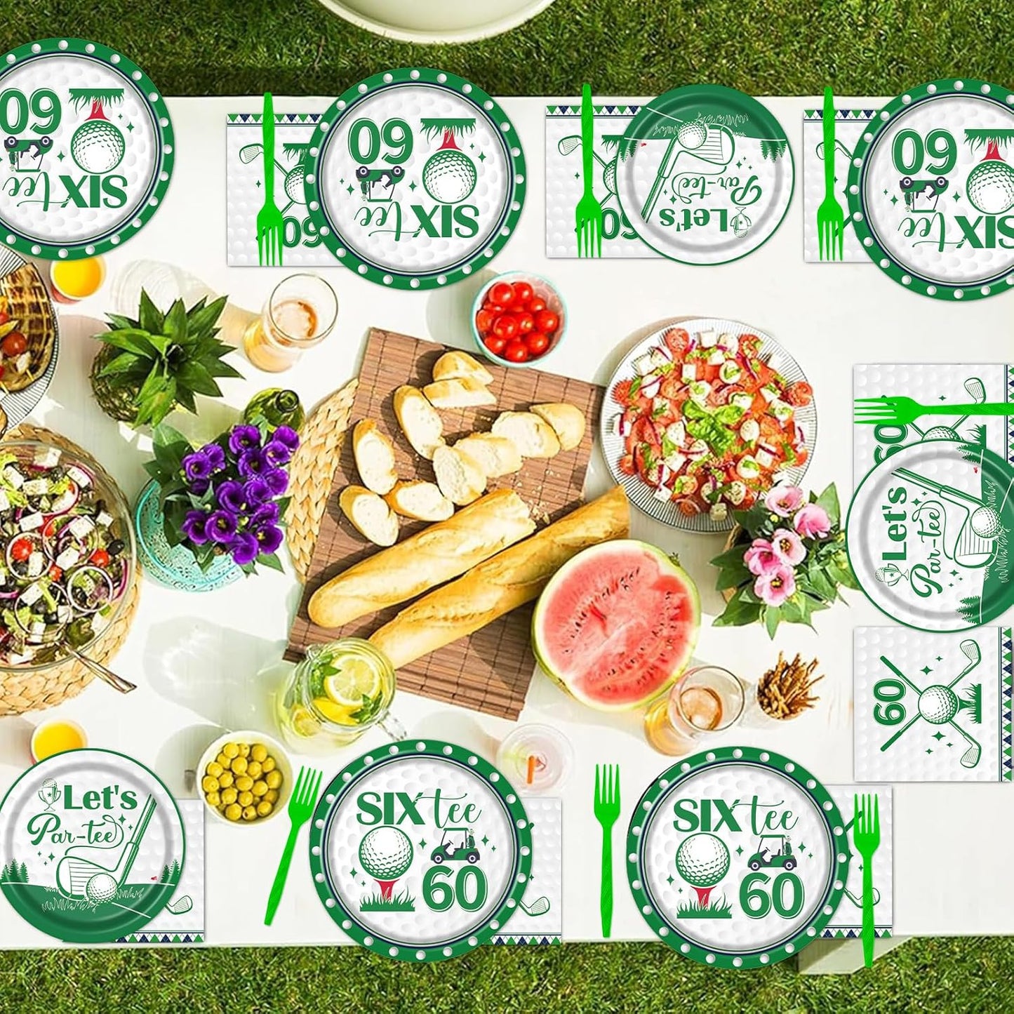 Rakuto Golf 60th Birthday Tableware Decorations for Men, Golf Theme Sixtee Birthday Party Plates Napkins and Forks, Disposable Paper Plates Supplies Decor Serves 24