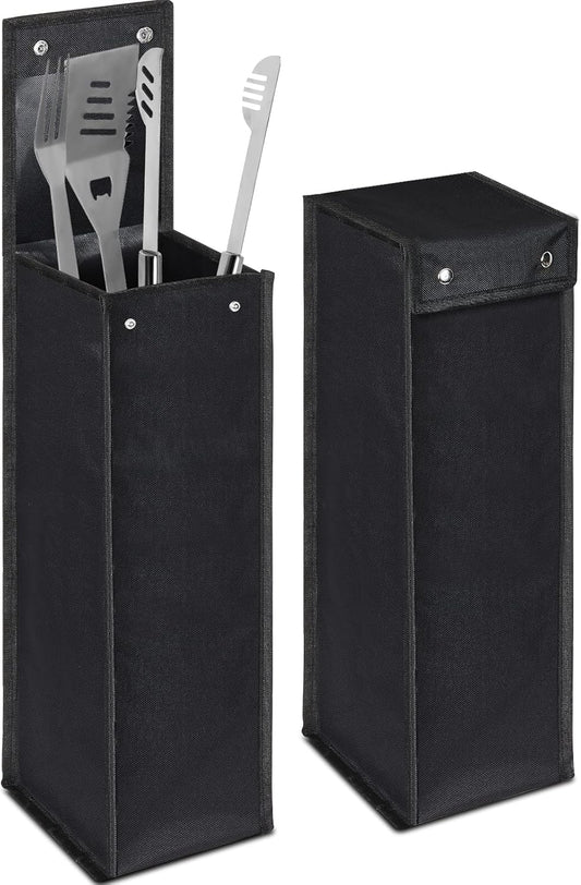 Amylove Grill Utensil Storage Bag BBQ Tool Storage Bags Barbecue Hardware Tool BBQ Utensil Holder Pouch Oxford Cloth Accessory Foldable for Camping Hiking(1 Pcs,Black)