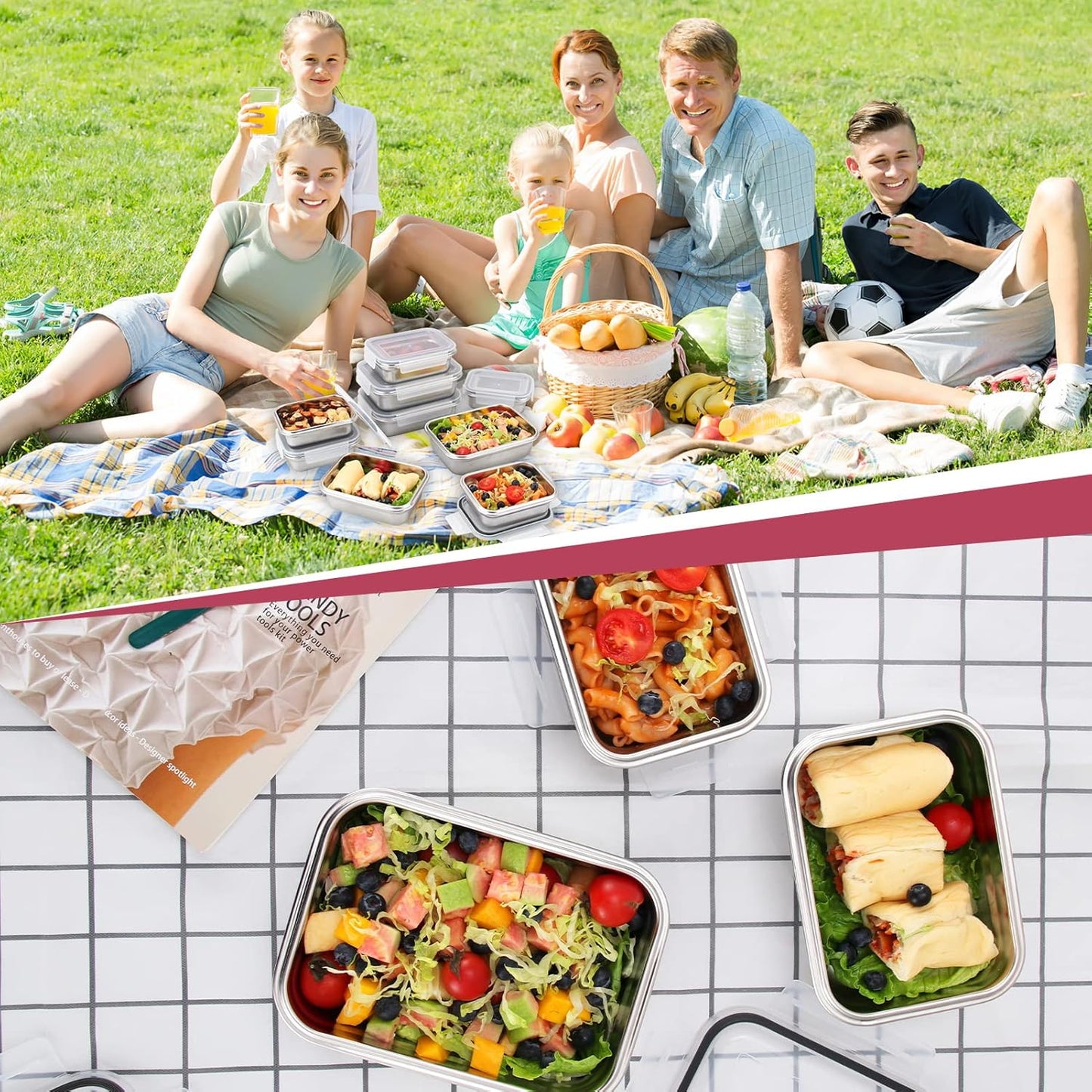 10 PC Square 304 Stainless Steel Food Containers with Lids, Airtight Bento Lunch Box, Metal Meal Prep Food Containers Reusable Stackable | Nestable Oven/Dishwsher/Freezer Safe