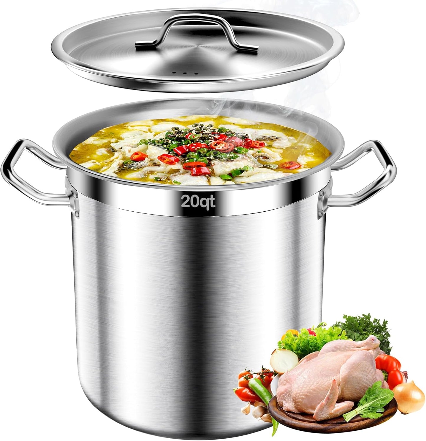Stainless Steel Stock Pot，20QT Large Stock Pot with Lid for Boiling Cooking Soup Stew Canning, Heavy Duty Tri-Ply Bottom for Boiling Cooking Soup Stew Canning Cooking Pots, Cookware Sauce Pots