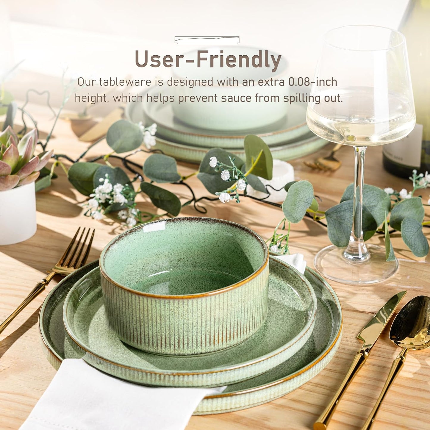 GBHOME Stoneware Dinnerware Sets for 4,Round Reactive Glaze Ceramic Plates and Bowls Set,Highly Scratch Resistant | Dishwasher & Microwave Safe Dishes Set,Service for 4(12Pcs)