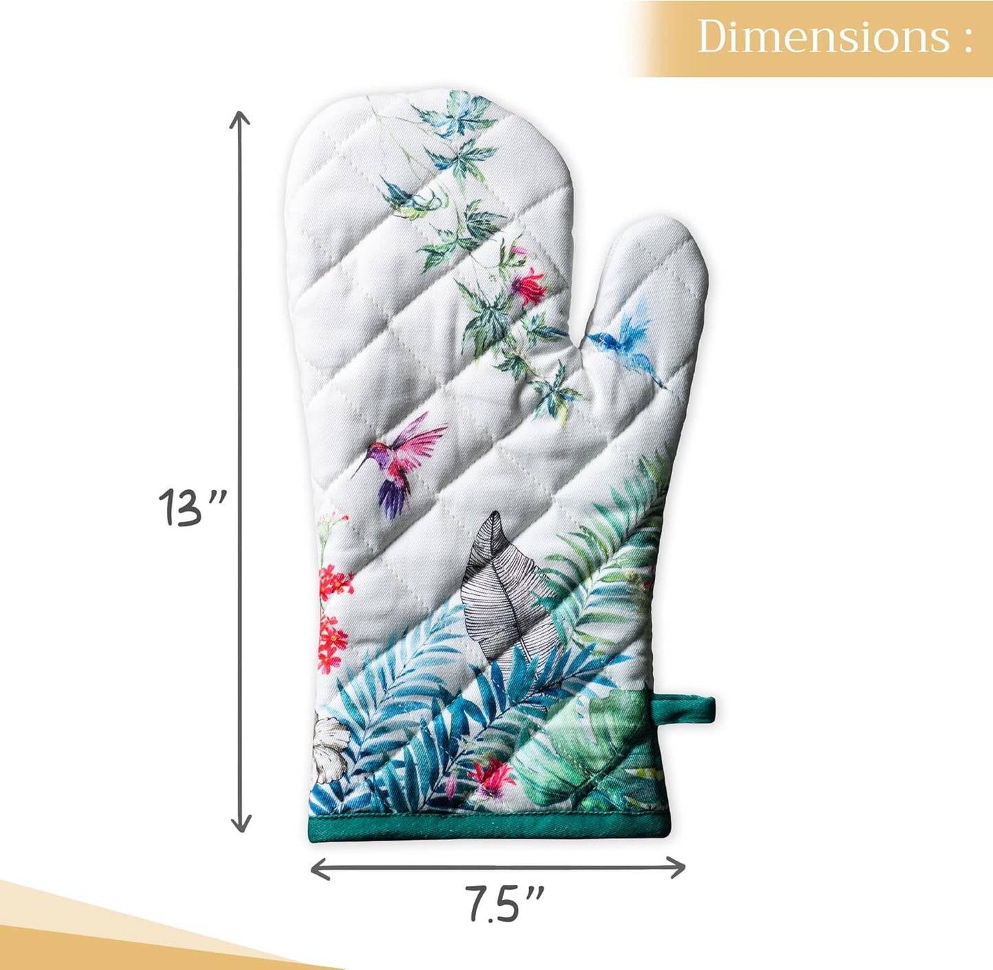 Maison d' Hermine Oven Gloves 100% Cotton Oven Mitt 7" x 13" with Loop Heat Resistant, BBQ, Cooking Gloves, Baking, Grilling, Kitchen, Handling Hot Pans Spring/Summer (Pack of 1, Tropiques)