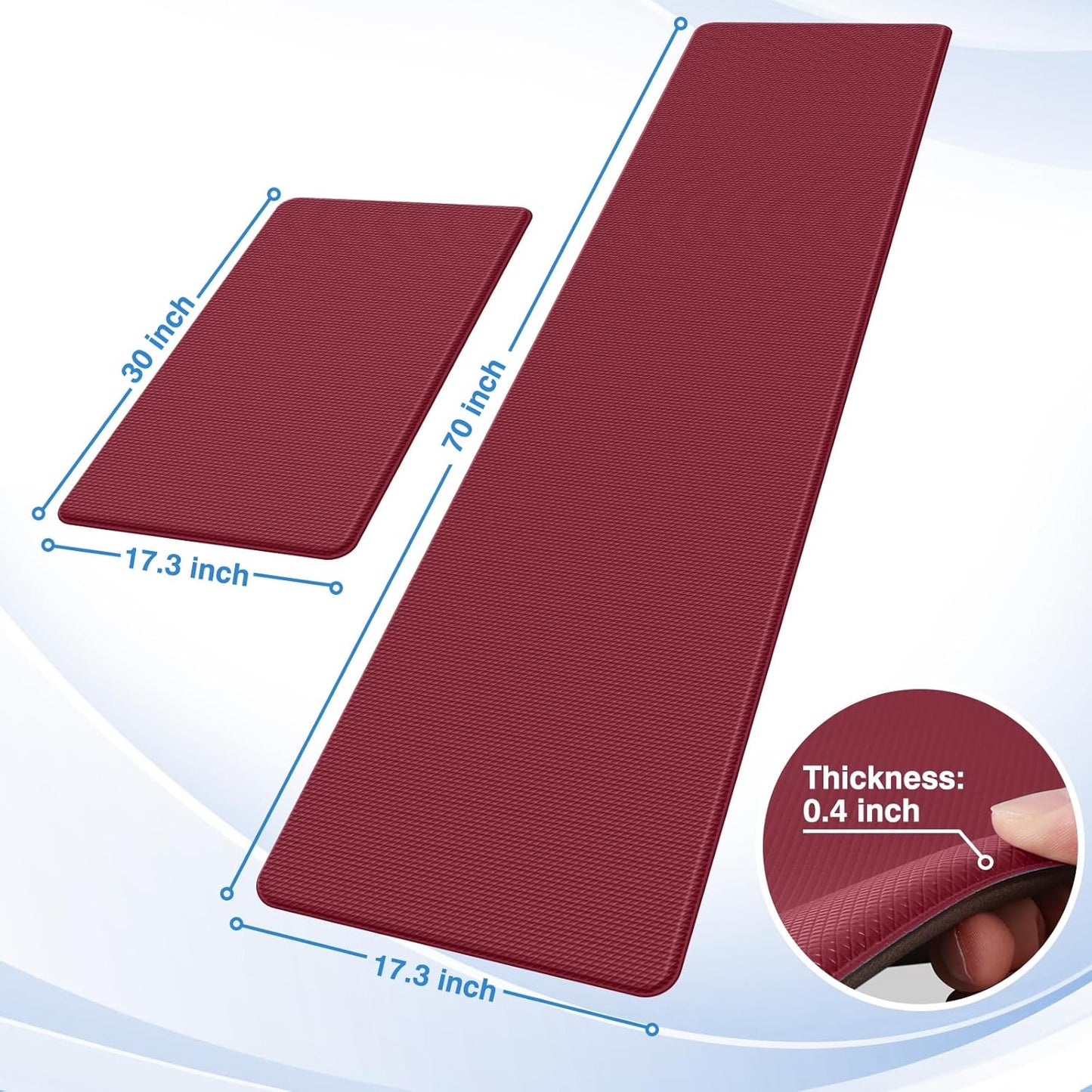 StepRite Kitchen Mats, 2PCS Kitchen Rugs, Cushioned Anti Fatigue Kitchen Mats for Floor, Non-Slip Standing Desk Mat, Waterproof Kitchen Rug Set for Kitchen, Floor, Office, 17.3"x30"+17.3"x70", Red