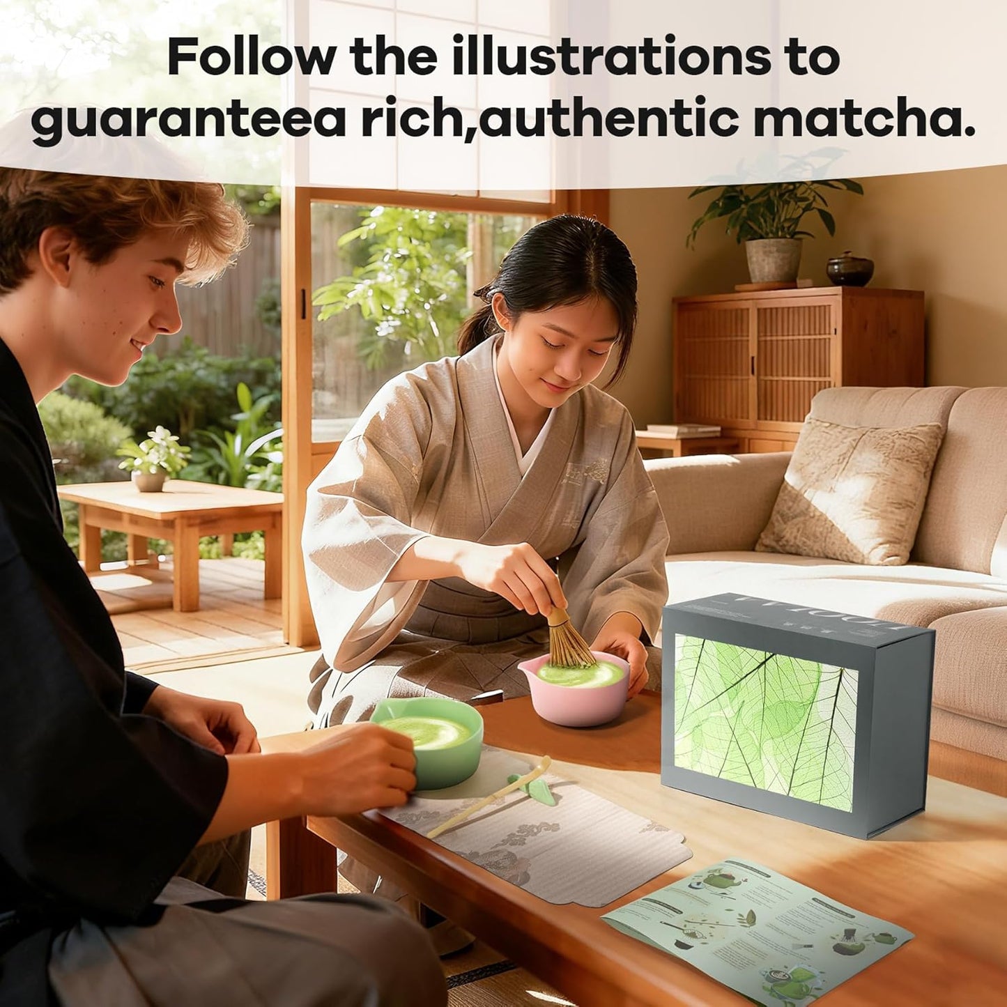 Traditional Matcha Tea Set, 8-Piece Ceremonial Kit with Ceramic Bowl, Bamboo Whisk, Holder, Scoop, Rest and Sifter-Green