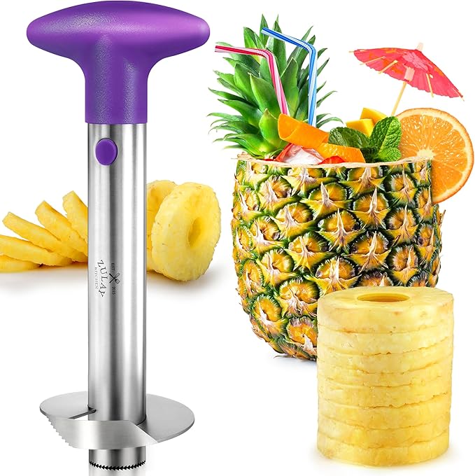 Zulay Kitchen Stainless Steel Pineapple Corer & Slicer + Eye Removal Tool – Heavy Duty Pineapple Cutter with Reinforced Blade – Effortless Pineapple Core Remover & Slicer - Purple