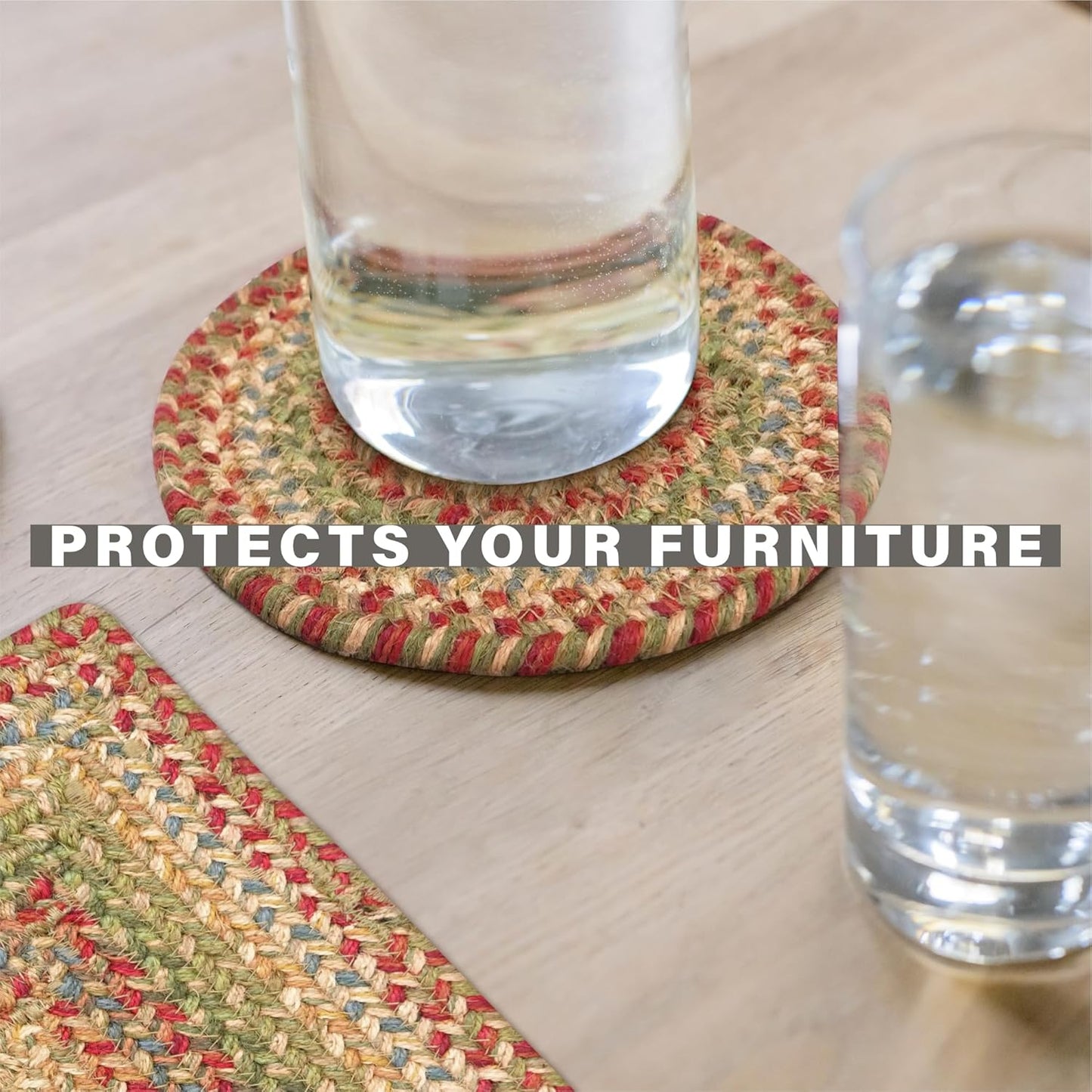 Azalea Jute Braided Trivets for Table, Warm Country Primitive Decor, Set of 3, Multicolor 8" Round Heat Resistant Mats - Rich Colors, Easy to Clean, Durable and Protects Furniture