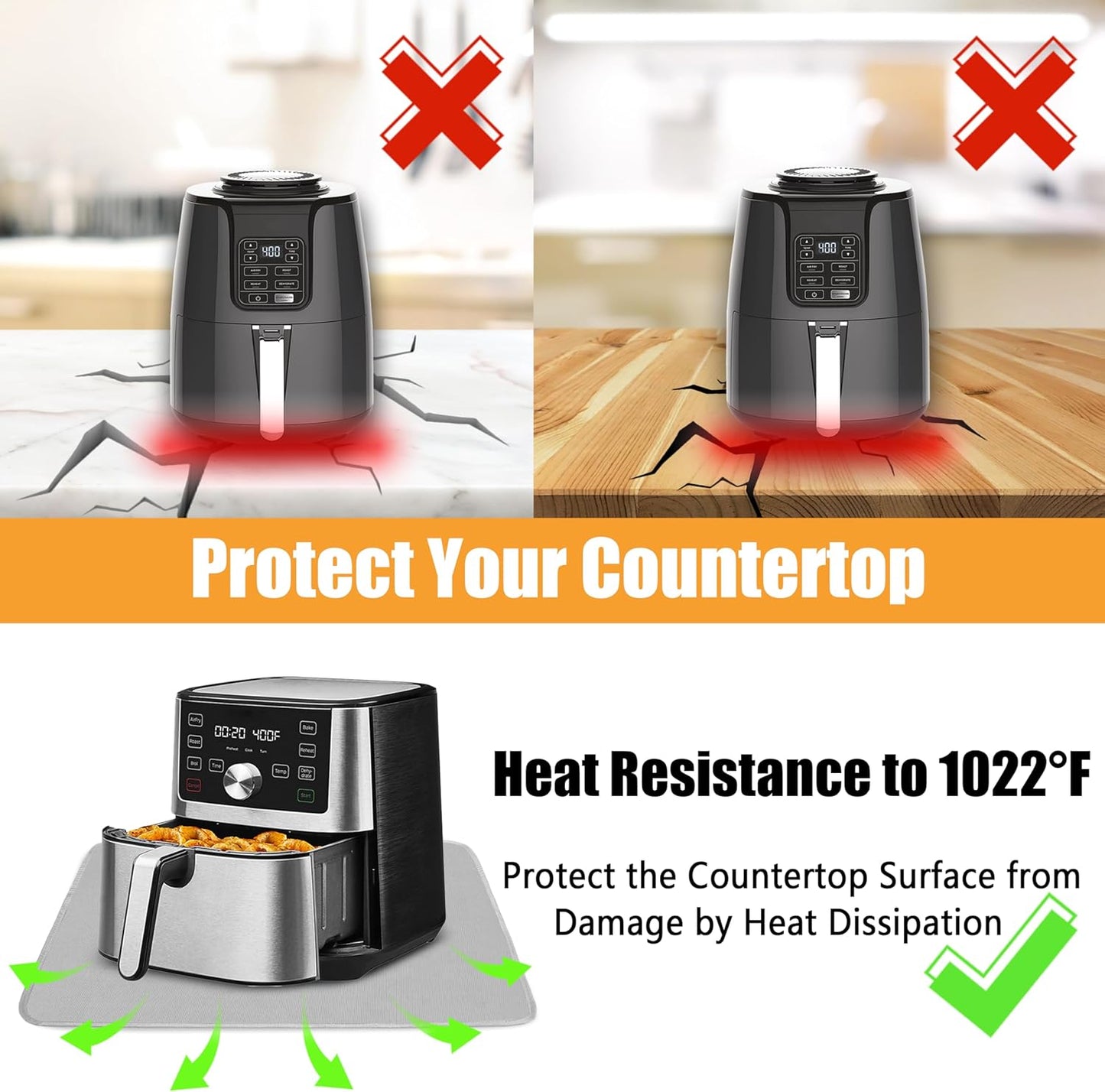 Air Fryer Mat for Air Fryer, 24 x 31in Heat Resistant Mat for Countertop, Fireproof Silicone Countertop Protector Appliance Slider Mat for Air Fryer, Coffee Maker, Toaster, Oven (Grey)