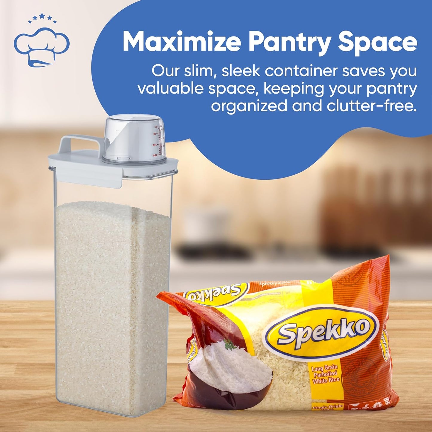 Chef's Path Airtight Food Storage Containers, Pack of 2 – 2.9L Cereal and Pasta Storage Organizer with Spout, Handle, & Measuring Cup Lid – Kitchen & Pantry Organizer for Food & Baking Supplies