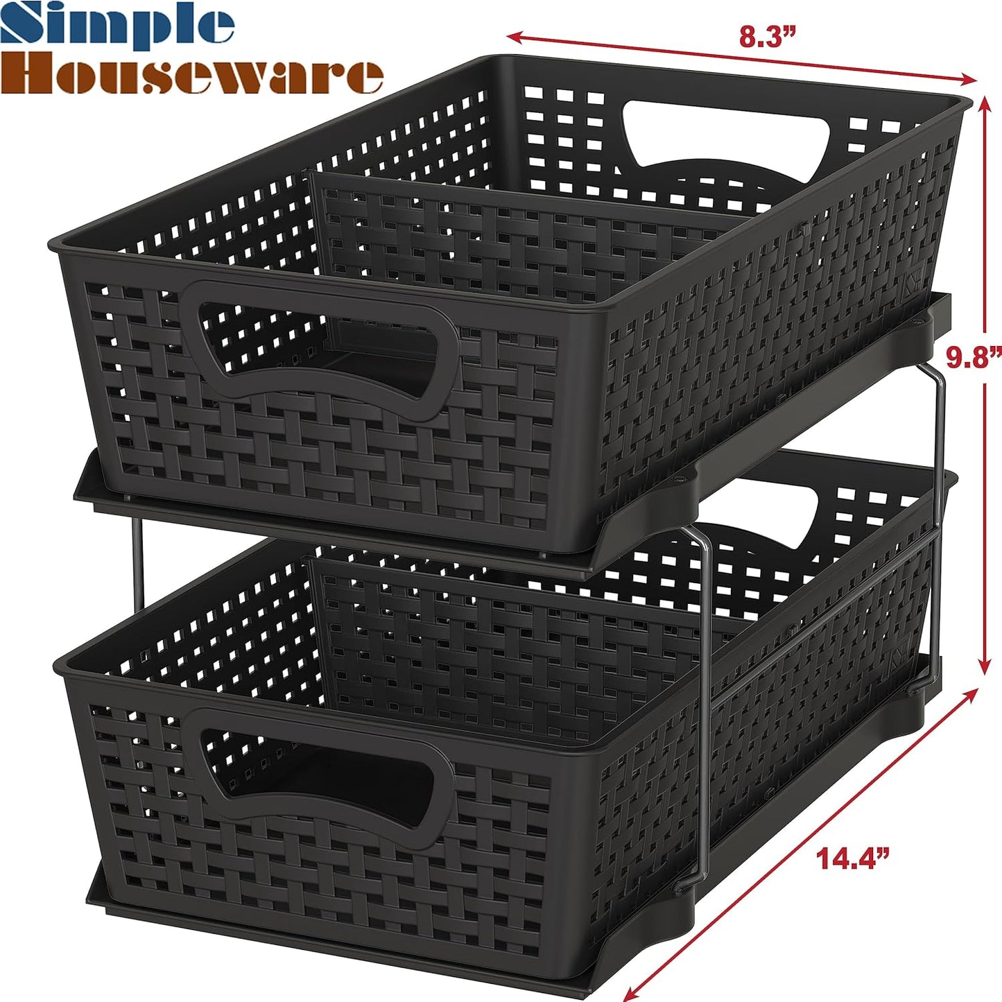 Simple Houseware 2 Tier Bathroom Organizer Tray Pull-Out Sliding Drawer/Under-Sink Storage, Black