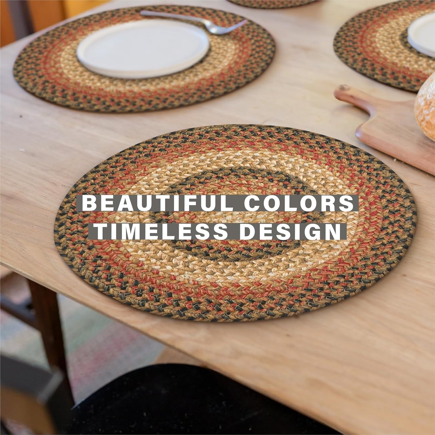 Russet Jute Woven Round Placemats Set of 6, 15", Warm Country Decor, Multicolor Table Mats - Vibrant Colors, Durable, Easy to Clean and Protects Furniture