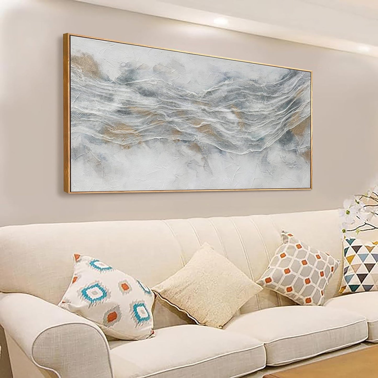 Abstract Wall Art Framed Home Artwork Decor Simple Modern Art Pieces With Gold And Gray Textures Modern Minimalist Canvas Painting Living Room Decor For Bedroom Office Wall Decor 24"X 48"