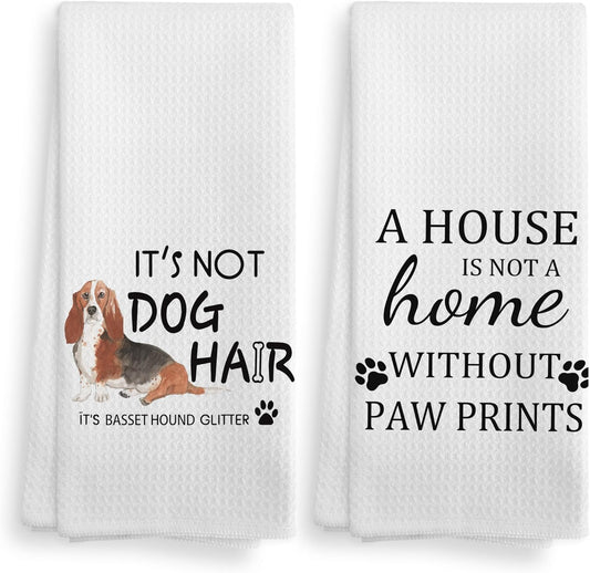 Basset Hound Dog Kitchen Towels and Dishcloths Set of 2, Dog Decor, Basset Hound Gifts for Women, 16×24 Inches