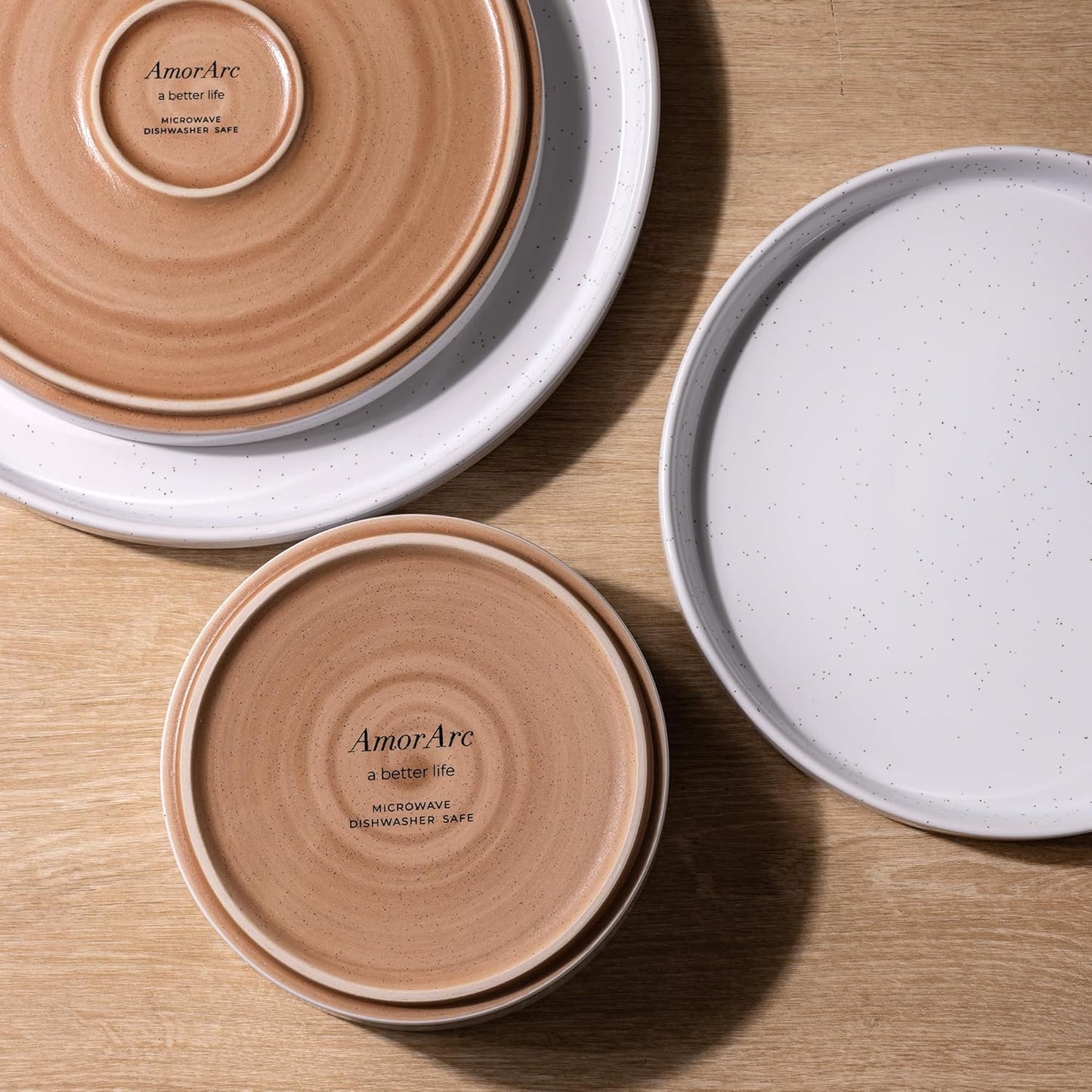 AmorArc Ceramic Dinnerware Set for 4 | Speckled Stoneware Plates and Bowls with unglazed terracotta | Scratch Resistant, Dishwasher & Microwave Safe Dishes Sets- 12-Pcs Milk White